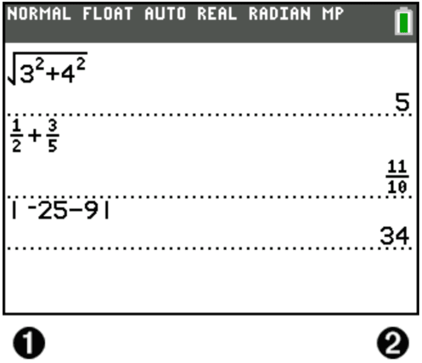 TI-84 Plus CE Home Screen showing expressions and answers